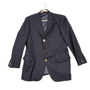 Southwick Blazer Mens 44 Blue Three Button Gold Button Sport Coat Jacket USA
